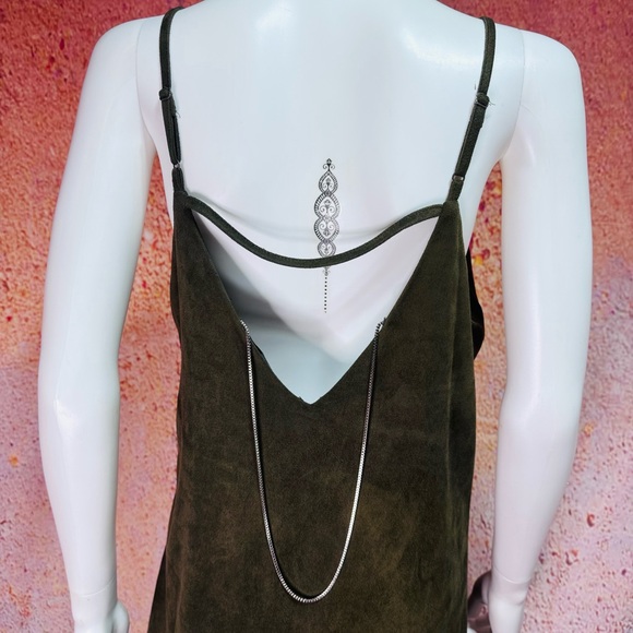NWOT Olive Green Faux Suede Slip Dress - Picture 4 of 11